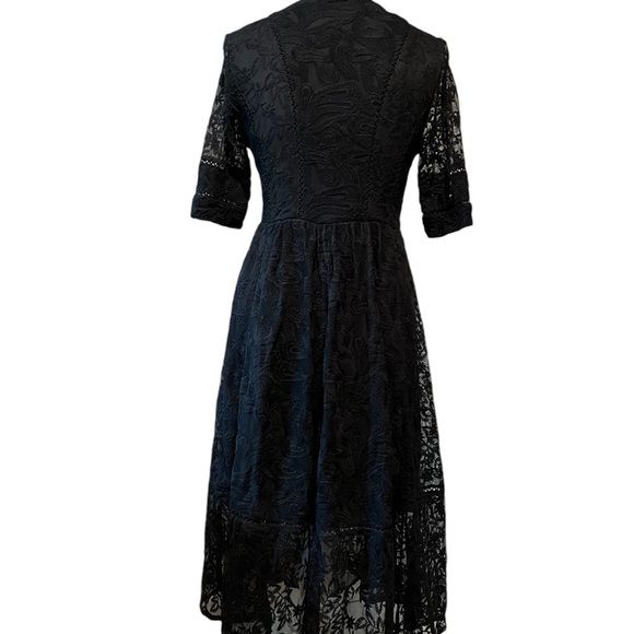FREE PEOPLE WOMEN’S BLACK MIDI DRESS DEEP V-NECK AND LACE OVERLAY SZ MEDIUM - Picture 3 of 11